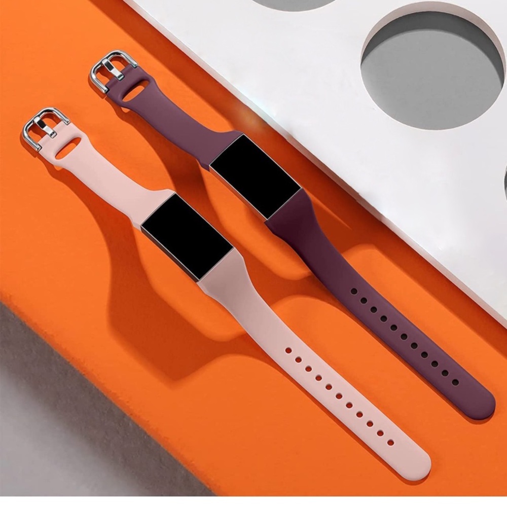 Light pink and red wine bands (2 bands total) for Fitbit Charge 3 or 4: size S